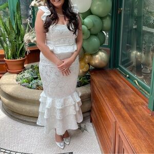 V. Chapman Violet Corset Ruffled Tiered Hem Midi Dress